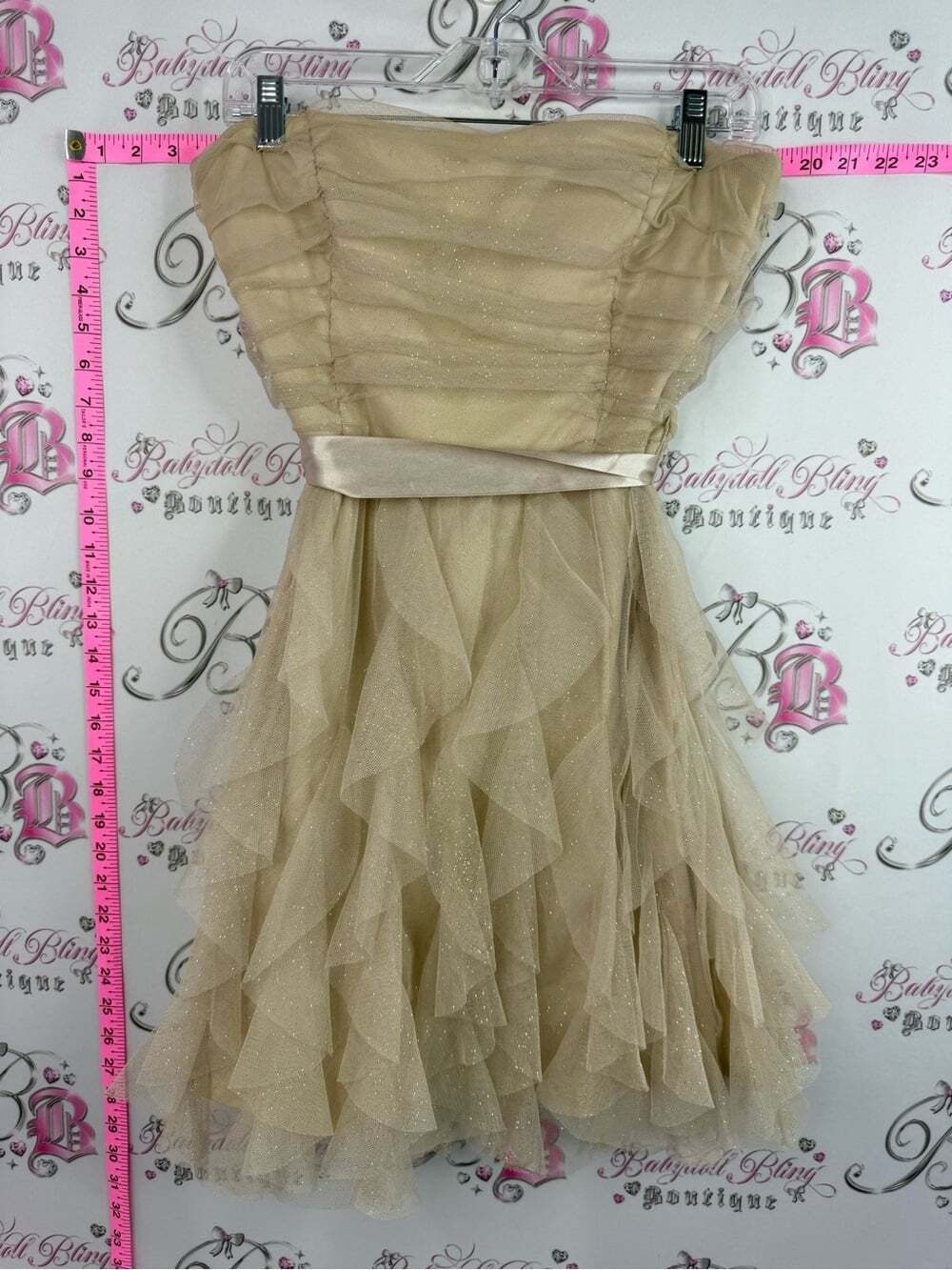 le chateau fairy top y2k tie up bow Champagne Strapless Ruffle Tulle Tank Top
